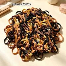 415 chiếc dây buộc tóc màu cà phê, dùng một lần và bền bỉ, thiết yếu để buộc tóc - Cà phê - Xem 12