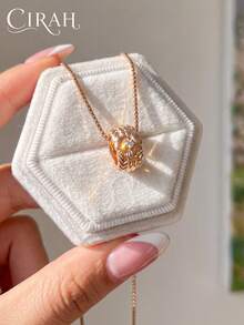 1pc Women's Shiny Zirconia Rectangular Floral Woven Necklace, Daily Wear Party Birthday Anniversary Jewelry Gift - Gold - View 3
