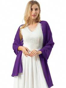1pc Chiffon Shawl Scarf Wrap, Suitable For Bride, Wedding, Evening Dress And Special Occasions Wear - Purple - View 3