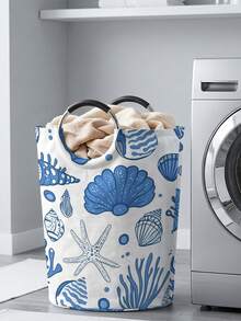 1PC Ocean‑Print Fabric Laundry Basket, Foldable Multi‑Purpose Storage Bin With Handles, Dirty Clothes Hamper For Garments, Socks, Jewelry & Toys - Multicolor - View 13