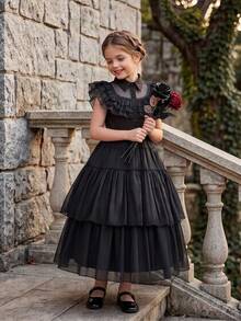 Tween Girl Party Halloween Dress, Performance Costume Suitable For Holiday Celebration, Evening Party, Ball, Stage Show, Series - Black - View 7