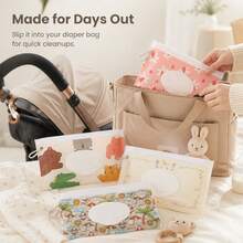1pc Animal & Plant Cartoon Pattern Wet Wipe Storage Bag, Portable Hanging Dispenser Bag With Dust-Proof Sealed Carabiner Design, Can Be Hung On Stroller, Suitable For Home And Outdoor Use - Multicolor - View 1