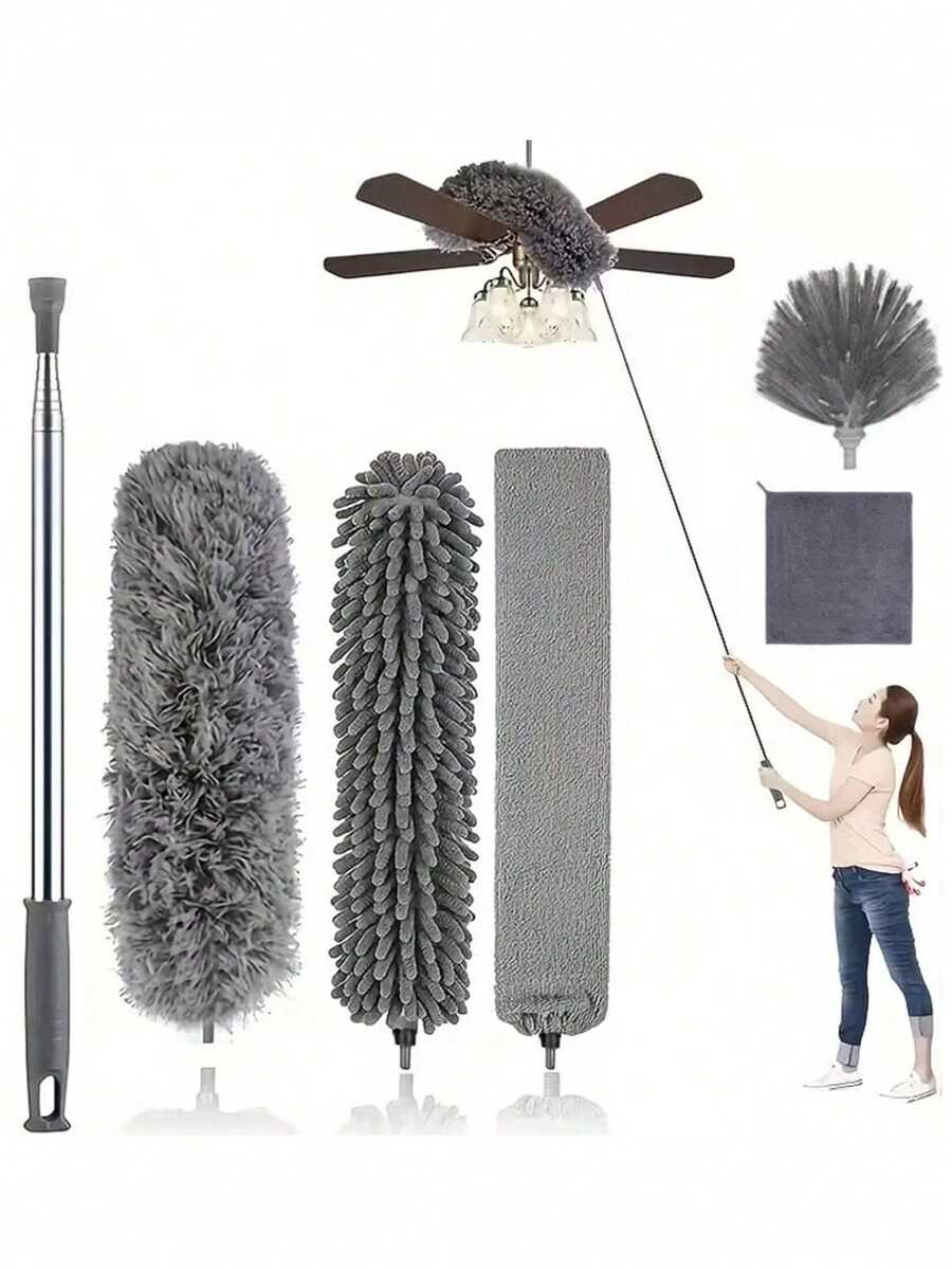 112-Inch Extendable Microfiber Duster Set, Suitable For Cleaning Ceiling Fan Cobwebs, Reusable And Washable Lightweight Ceiling Fan Mesh Cleaning Tool, Home Decor Cleaning Set