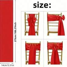 10pcs Red Satin Chair Back Bow Ribbons, Suitable For Banquet, Hallway, Party, Bridal Shower, Restaurant, Birthday Party, Event, Dinner, Hotel Decoration And Other Occasions Wedding Chair Back Decor (Bows Need To Be Tied Manually) - Red - View 4