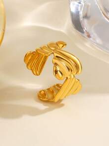 2pcs/Set Stainless Steel Fashion 18K Gold Plated Heart Rings, Suitable For Women's Daily Wear, Holiday, Valentine's Day - Multicolor - View 5