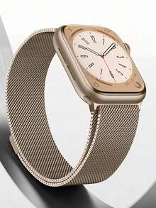 1pc Stainless Steel Magnetic Metal Watch Band Compatible With Apple Smart Watch 40mm 41mm 38mm 42mm 44mm 45mm 46mm 49mm Fashionable Adjustable Milanese Strap Compatible With Apple Watch I-Watch Series Ultra/11/10/9/8/7/6/5/4/3/2/1 - Champagne - View 12