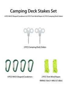 Multi-Piece 3-Prong Spiral Tent Stakes Set With Ropes And Clips, Camping Ground Anchor Kit - Multicolor - View 19