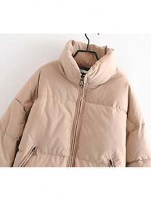 ZAHM Women Fall Winter Casual Regular‑Length Bubble Coat Stand Collar Zip‑Up Lightweight Polyester‑Filled Outerwear - Khaki - View 11