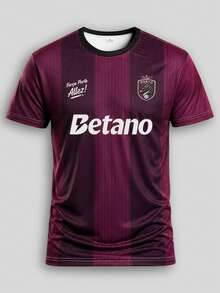 Men Porto Dragon Stripe Print Soccer Jersey, Moisture‑Wicking Quick‑Dry Breathable Short‑Sleeve Football Shirt For Training Match Daily Wear, Gift - Burgundy - View 4