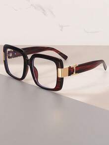 1pc European & American Style Square Large Frame With Metal Decorative Accessories, Minimalist Unisex Plano Glasses, High-End Frame Suitable For Gifting - Clear - View 13