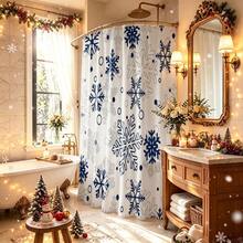 1pc Christmas Snowflake Shower Curtain, Vintage Design, Waterproof Bath Curtain, Suitable For Bathtub Partition, Bathroom Decor And Bathroom Accessories, Includes 12 Hooks - Multicolor - View 2