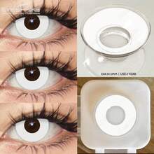 Eyeshare زوج واحد من عدسات الاتصال للتنكر باللون الأبيض للعيون، عدسات لعب الأدوار الأنمي، عدسات هالوين سوداء - قابل للتخلص سنوياً - مشاهدة 18