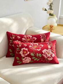 LCUHPCL 1 قطعة/2 قطعة بطانية وسادة مخمل مطرز بزهرة الفاوانيا الحمراء، ديكور منزلي مناسب لجميع الفصول للغرفة المعيشية والنوم والحفلات والسيارة والأريكة والمزيد - متعدد الألوان - مشاهدة 21