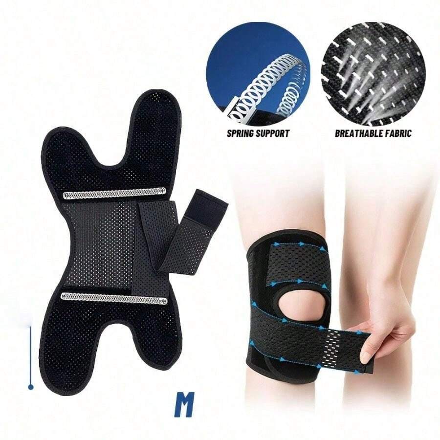 Lightweight Breathable Knee Support, Suitable For Running, Cycling And Hiking, With Adjustable Pressure Support - Black - View 1