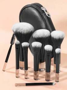 Black 3pcs Travel Portable Eyeshadow Brush Makeup Brush Set - Black - View 8