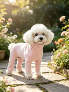 Pet Dog Clothes Multicolor Solid Color Fleece Home Wear Four-Legged Jumpsuit Anti-Shedding Base Layer Casual Comfortable Inner Shirt Suitable For Small Dogs Teddy Bichon Pomeranian Yorkshire Terrier Maltese All-Season Wear Apparel - Pink - View 1