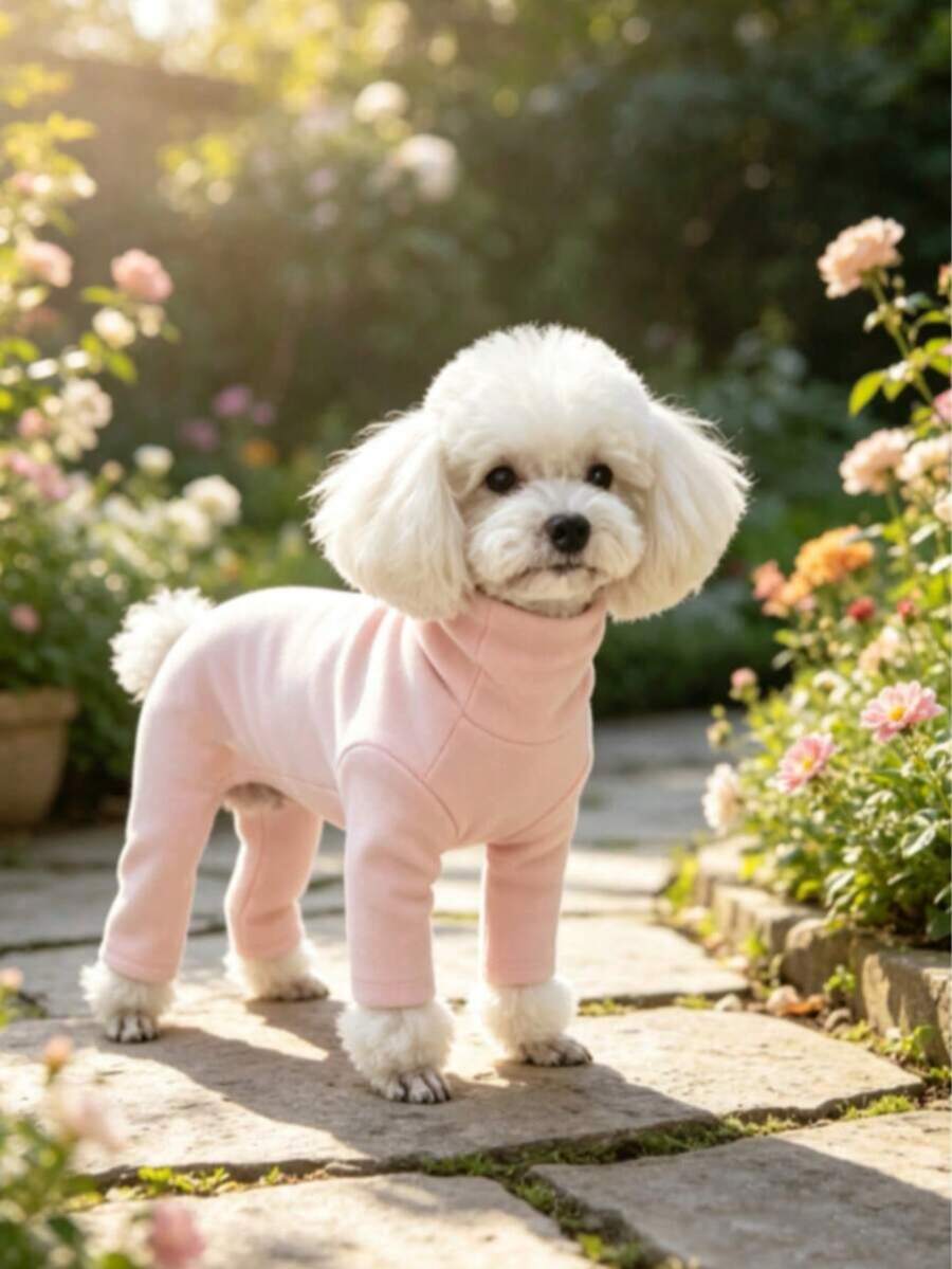 Pet Dog Clothes Multicolor Solid Color Fleece Home Wear Four-Legged Jumpsuit Anti-Shedding Base Layer Casual Comfortable Inner Shirt Suitable For Small Dogs Teddy Bichon Pomeranian Yorkshire Terrier Maltese All-Season Wear Apparel - Pink - View 1