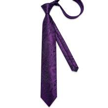 Black & Purple Paisley Pattern Men's Tie 4-Piece Set, Business Formal Handkerchief, Cufflinks, Gold Tie Clip, Wedding & Party Accessories - Purple - View 3