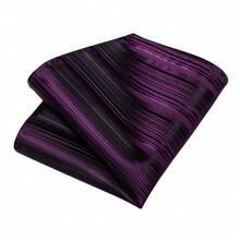 Purple & Black Thin Diagonal Striped Men's Tie 4-Piece Set With Pocket Square, Cufflinks And Gold Tie Clip, Party Banquet Suit Accessory - Purple - View 5