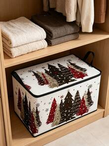 Hộp lưu trữ có khóa kéo với thiết kế cây thông Noel; họa tiết vẽ tay cây thông, bông tuyết, ngôi sao và hoa văn ngày lễ mùa đông cổ điển màu đỏ, đen và bạc; giỏ/thùng lưu trữ có thể gấp gọn có tay cầm, phù hợp để sắp xếp đồ đạc trong nhà - Nhiều màu - Xem 6