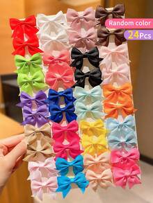 24Pcs Children's Random Multicolor Ribbed Bow Hair Clips, Cute Bangs And Loose Hair Clips, Sweet And Lovely Hair Clips, Versatile Fashion Simple Hair Clips - Multicolor - View 6