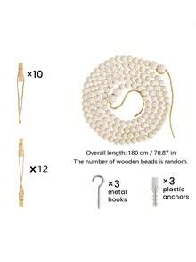 1pc Children's Art Display Wall Decor, Wooden Bead Garland With 34 Clips, Suitable For Newborn Essentials And Nursery - Multicolor - View 3