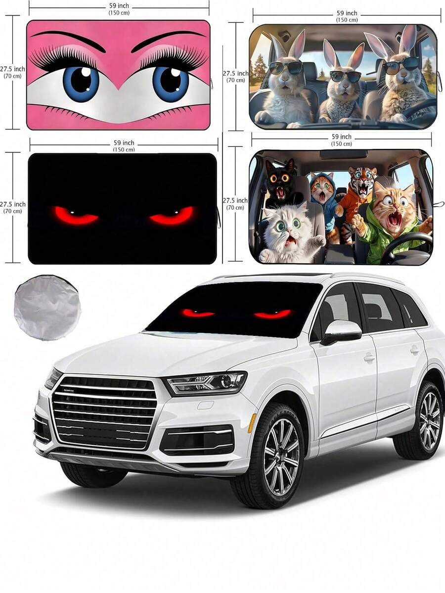 Car Windshield Sunshade, Foldable Front Window Heat Insulation Sunshade, Universal Reflective Car Interior Protector (Suitable For Sedans) (59.06*27.5 Inches) - A - View 1