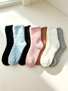 1/5/7/10 Pairs Solid Color Mid-Calf Socks, Soft Touch Indoor Sleep Socks, Women's Multi-Color Casual Home Socks - Multicolor - View 3
