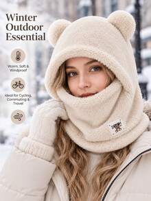1 chiếc mũ trùm đầu Balaclava nỉ unisex mùa thu/đông, thiết kế tai gấu dễ thương, khăn che mặt giữ ấm chống gió có mũ, bảo vệ cổ bằng lông mềm, phù hợp cho đạp xe, trượt tuyết, cắm trại, đi làm và mặc ngoài trời thời tiết lạnh - nhiều màu - Xem 3