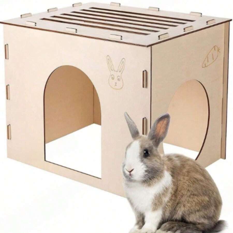 1件/套木製兔子躲藏城堡,兔子屋與藏身處,木製兔子兔窩,適合室內兔子、倉鼠與天竺鼠小屋躲藏 - 30x30 - 查看 1