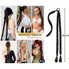 Ekstensi Rambut Ekor Kuda Lilit Wanita, Kepang Ekor Kuda Sintetis, Ekor Kuda Gaya Petinju, Aksesori Rambut Ikat Rambut Ekor Kuda Ganda - Hitam - View 7