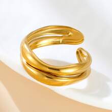 1pc Personalized Gold 304 Stainless Steel Wavy Abstract Open Ring, Exaggerated Adjustable Finger Ring For Women, Suitable For Party And Daily Wear - Multicolor - View 4