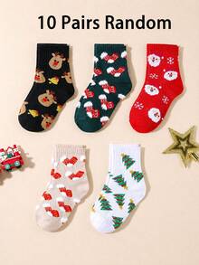 10 Pairs Christmas Santa Mid-Calf Socks, Reindeer Christmas Socks, Christmas Tree Holiday Atmosphere Socks - Multicolor - View 9
