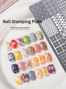 1pc Nail Art Stamping Plate, 30 Random Patterns, Checkerboard & Geometric Nail Art Templates, Metal Material, Suitable For Professional Nail Artists & DIY Nail Design Tools - Silver - View 3