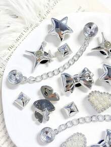 16pcs Silver Rhinestone Butterfly Shoe Charms, Flower Bow Star DIY Sandals Beach Bag Accessories Gift - Silver - View 5