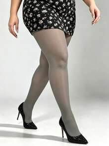 1pc 80D Plus Size Women's Elastic Tights, Sheer All-Match Leggings, Soft Breathable Pantyhose For Work, Halloween And Christmas, Fits Up To 300lbs - Grey - View 2