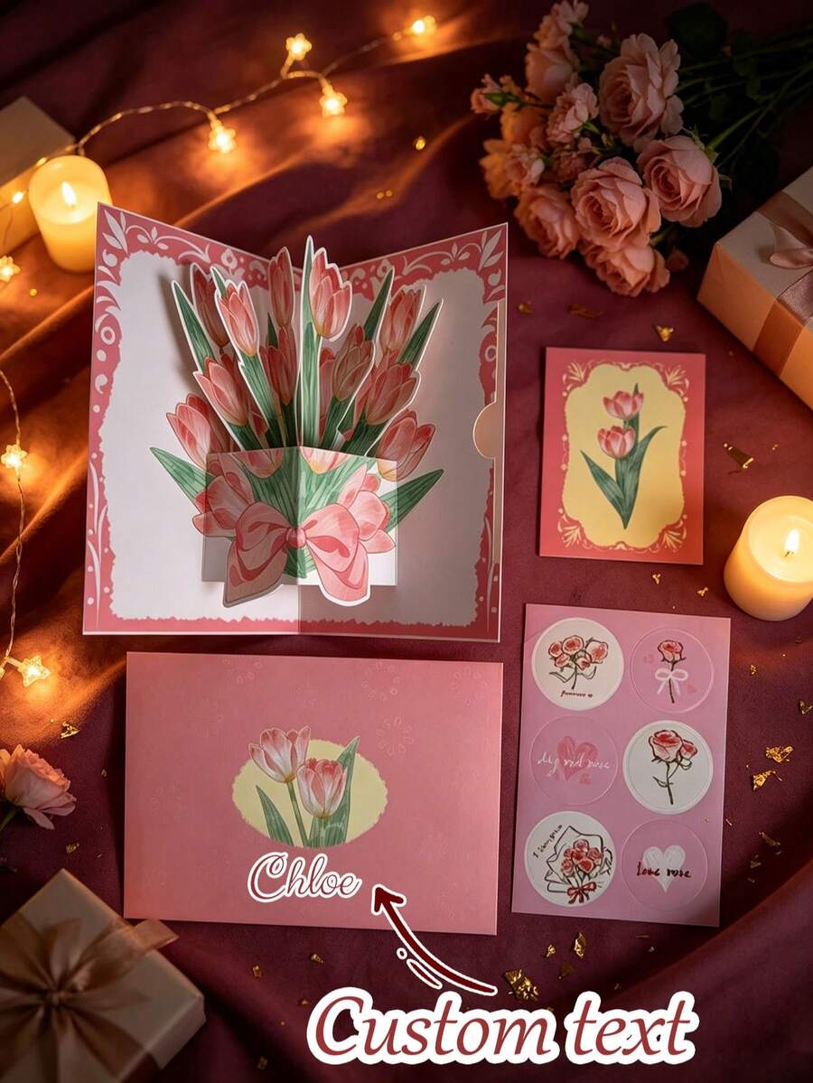 Custom 3D Bouquet Greeting Card - Unique Floral Decorative Design, Handwritten Message Feature, Made Of Premium Paper, Suitable For Parents, Friends, Grandparents - Unique Creative Birthday Gift - Single Piece - View 1