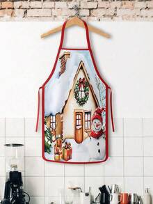 2pcs Christmas Cartoon Character Print Apron Set, Penguin Santa Snowman Elf Pattern Kitchen Cooking Baking Aprons For Holiday Party Home Decoration - Multicolor - View 4