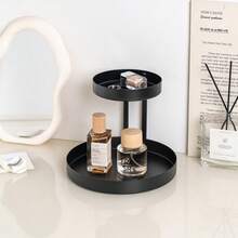 2 Tier Round Gold Makeup Organizer Metal Vanity Tray Double Layer Storage Rack For Perfume Jewelry Cosmetic Bathroom Dresser Decor - Multicolor - View 10