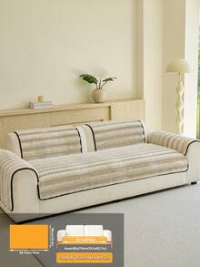 1pc Plush Embossed Striped Sofa Cover, Non-Slip Bottom, Scratch-Resistant Pet-Friendly, Machine Washable Sofa Protector, Suitable For 1/2/3/4 Seater Sofa, Soft Decorative Living Room Home Sofa Cover - Beige - View 10