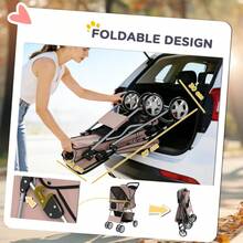 PawHut Dog Pram, Pet Stroller With Reflective Strips, Foldable Stroller With 360 °   Swivel Wheels, Brown On-Site - 1 - View 5
