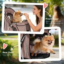 PawHut Dog Pram, Pet Stroller With Reflective Strips, Foldable Stroller With 360 °   Swivel Wheels, Brown On-Site - 1 - View 7