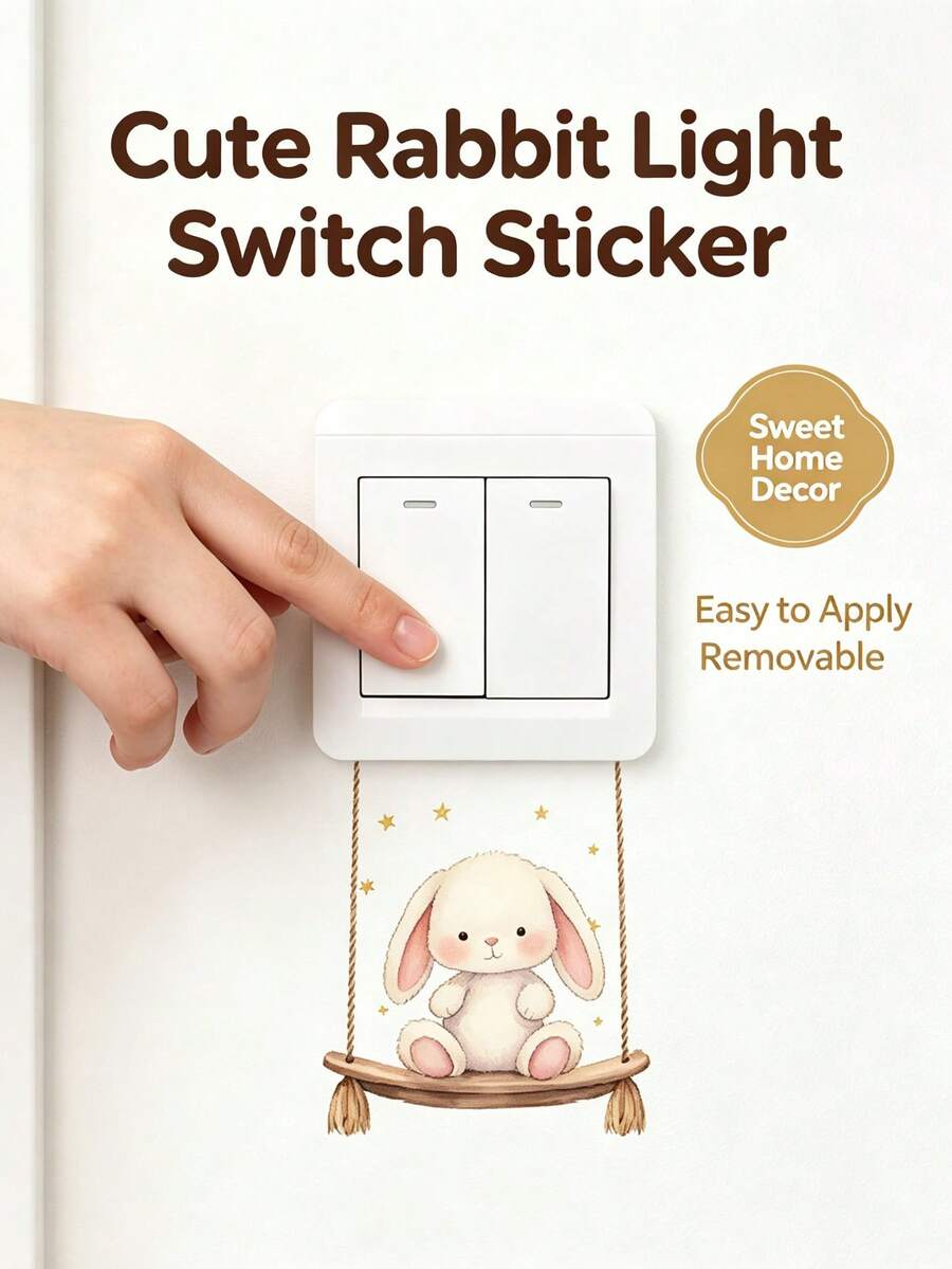 1pc Cartoon Wiggling Rabbit Light Switch Sticker, Children's Room Decor Sticker, Kindergarten Wall Decoration, Kids Bedroom Sticker, Self-Adhesive Removable Sticker, Girls Room/Nursery/Playroom Decor/Housewarming Gift - Multicolor - View 1