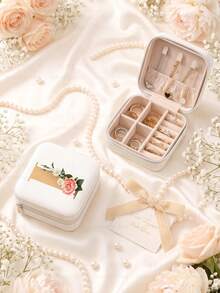 Letter PU Leather Portable Travel Jewelry Storage Box For Women, Stores Necklaces And Rings,Gift Ideas,Suitable For Home Storage And Commuting. - Flowers Letter 2 - View 44