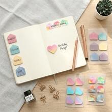 90 High-Quality Transparent Sticky Notes With Gradient Semicircles, Gradient Hearts, And Geometric House Patterns; PET Material Index Labels; Cute Pastel Bookmarks; Suitable For Book Annotations, Planners, And Office Supplies. - Style a - View 4