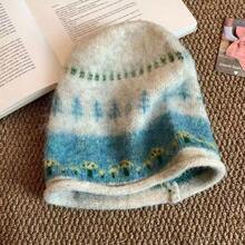 Vintage Fair Isle Jacquard Knit Slouchy Beanie Hat For Women, Winter Rolled Edge Warm Ear Protection Cold Weather Cap, Large Head Circumference Versatile Woolen Hat - Beanie - View 6