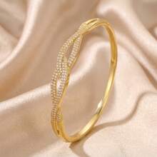 4/1pcsSweet Luxury Gold‑Tone Stainless Steel Bangle Set, Radiate Your Understated Elegance - Gold - View 11