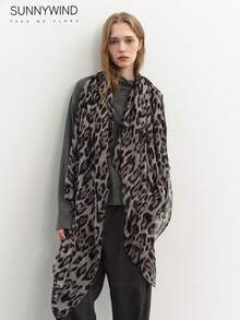 1pc Women's Leopard Print Polyester Large Size Scarf For Daily Use - Grey - View 5