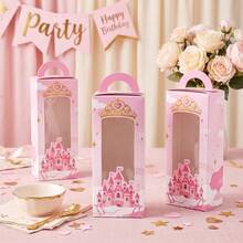 Pink Princess Castle Party Favor Box With Handle And Transparent Window, Crown Gift Candy Box, Princess Birthday Party Decoration Supplies - Multicolor - View 4