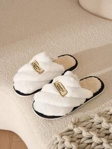 Unisex Pineapple Plaid Colorblock Patchwork Autumn/Winter Indoor Home Slippers, Non-Slip Warm Comfortable Slip-On Fuzzy Slippers - White - View 7